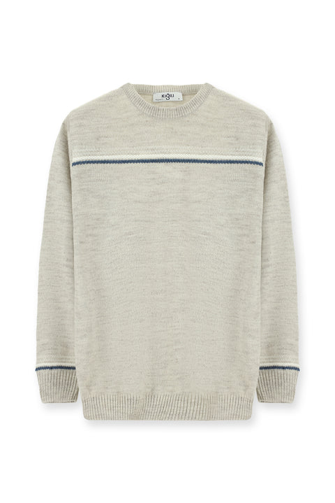 Stone Bicycle Collar Regular Fit Patterned Knit Sweater