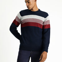 Medium Navy Crew Neck Regular Fit Striped Knit Sweater