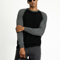 Black Crew Neck Regular Fit Seamless Patterned Knit Sweater