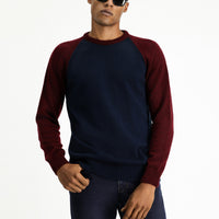 Medium Navy Crew Neck Regular Fit Seamless Patterned Knit Sweater