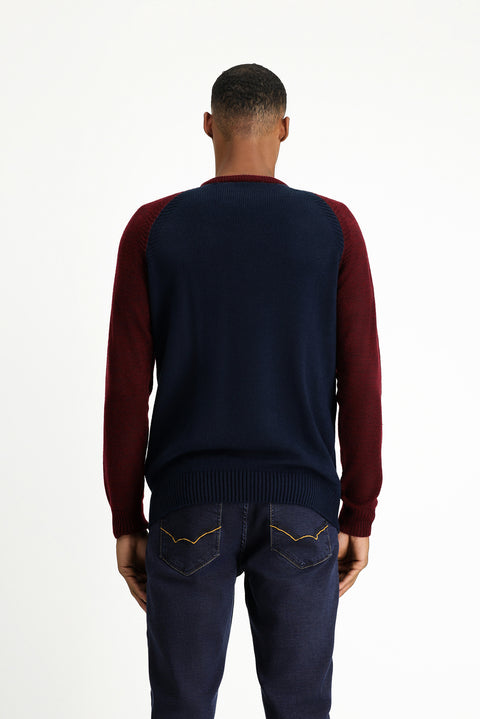 Medium Navy Crew Neck Regular Fit Seamless Patterned Knit Sweater