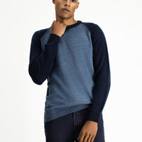 Aviator Blue Crew Neck Regular Fit Seamless Patterned Knit Sweater