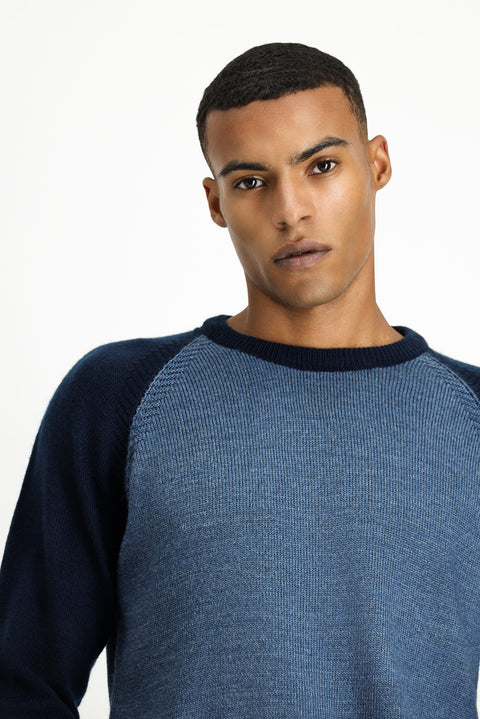 Aviator Blue Crew Neck Regular Fit Seamless Patterned Knit Sweater