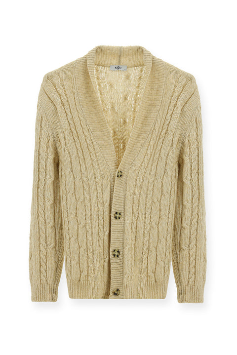 Light Beige Patterned Wool Knit Cardigan