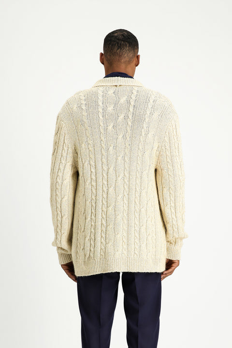 Light Beige Patterned Wool Knit Cardigan