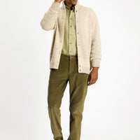Light Beige Stand-Up Collar Button-Down Regular Fit Patterned Wool Knit Cardigan