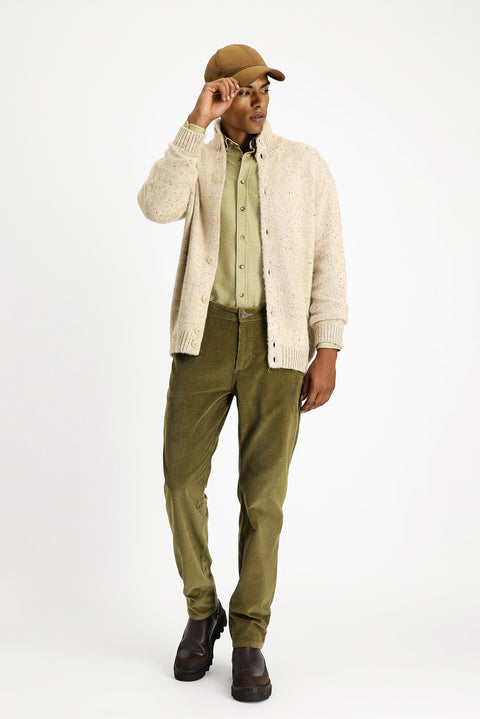 Light Beige Stand-Up Collar Button-Down Regular Fit Patterned Wool Knit Cardigan