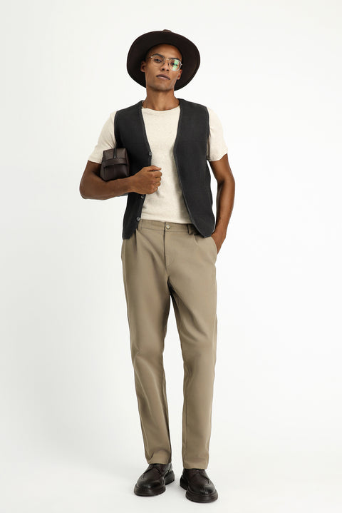 Dark Anthracite Melange V-Neck Button-Down Regular Fit Patterned Cotton Knit Vest
