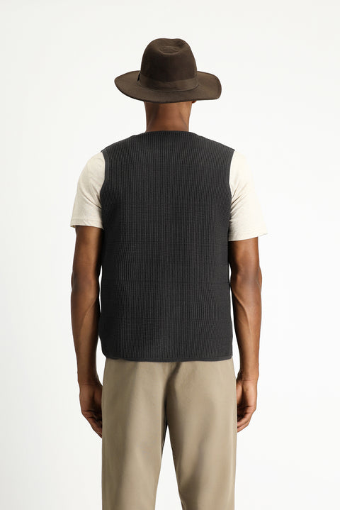 Dark Anthracite Melange V-Neck Button-Down Regular Fit Patterned Cotton Knit Vest