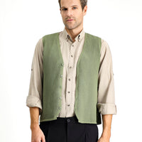 Medium Khaki Cotton Patterned Knit Vest