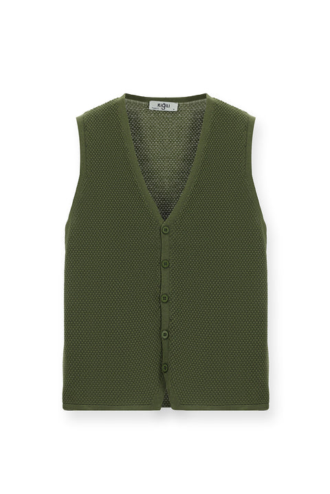 Medium Khaki Cotton Patterned Knit Vest
