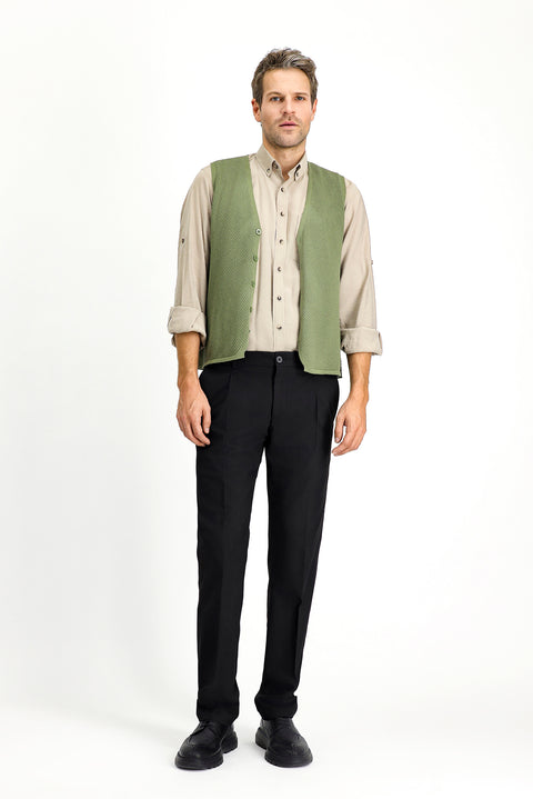 Medium Khaki Cotton Patterned Knit Vest