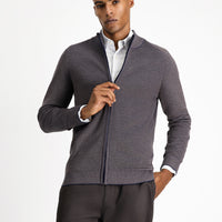 Light Brown Slim Fit Patterned Zippered Cotton Knit Cardigan