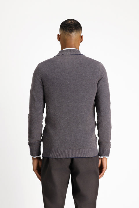 Light Brown Slim Fit Patterned Zippered Cotton Knit Cardigan