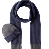 Dark Navy Wool Patterned Scarf & Beanie Set