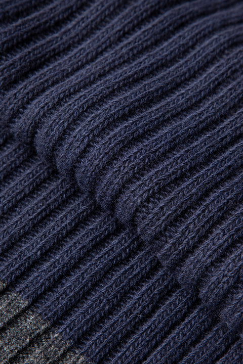 Dark Navy Wool Patterned Scarf & Beanie Set