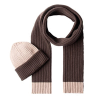 Dark Brown Wool Patterned Scarf & Beanie Set