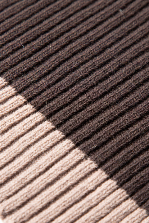 Dark Brown Wool Patterned Scarf & Beanie Set