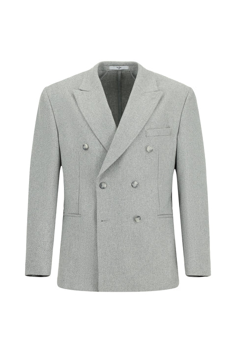 Orta Gri 6 Drop Milano Full Oversize Fit Tam Oversize Kesim Yünlü Kruvaze Ceket