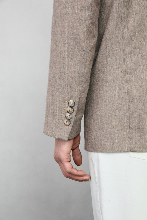 Medium Mink 6 Drop Verona Soft Oversize Fit Slightly Oversized Cut Pointed Collar Striped Wool Double-Breasted Jacket