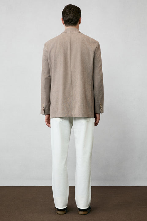 Medium Mink 6 Drop Milano Full Oversize Fit Pointed Collar Striped Wool Double-Breasted Jacket