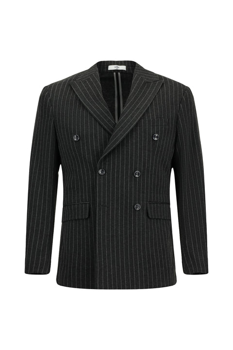 Dark Anthracite 6 Drop Regular Fit Striped Knit Double-Breasted Jacket