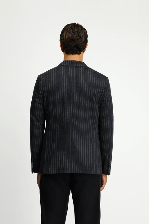 Dark Anthracite 6 Drop Regular Fit Striped Knit Double-Breasted Jacket