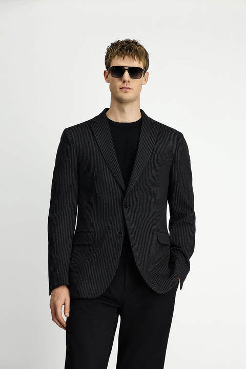 Black 7 Drop Super Slim Fit Extra Narrow Cut Knit Classic Striped Jacket