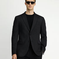 Black 8 Drop Muscle Fit Long Athletic Cut Knitted Classic Striped Jacket