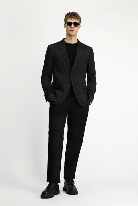 Black 7 Drop Super Slim Fit Extra Narrow Cut Knit Classic Striped Jacket