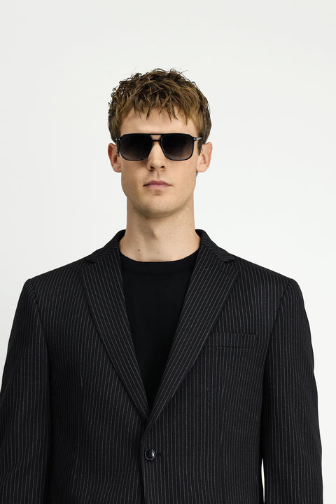 Black 7 Drop Super Slim Fit Extra Narrow Cut Knit Classic Striped Jacket