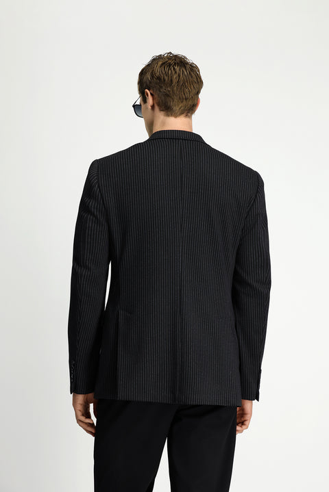 Black 8 Drop Muscle Fit Long Athletic Cut Knitted Classic Striped Jacket