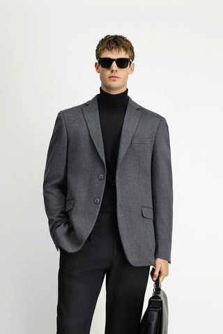  Koyu Füme 7 Drop Super Slim Fit Eksra Dar Kesim Örme Klasik Çizgili Ceket
