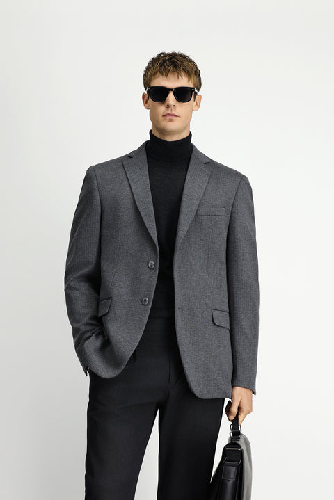 Dark Gray 8 Drop Muscle Fit Long Athletic Cut Knitted Classic Striped Jacket
