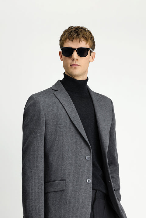 Dark Gray 8 Drop Muscle Fit Long Athletic Cut Knitted Classic Striped Jacket