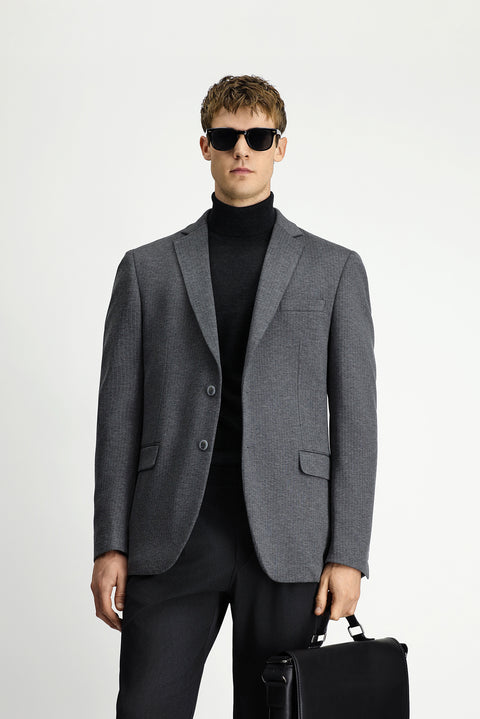 Dark Gray 8 Drop Muscle Fit Long Athletic Cut Knitted Classic Striped Jacket