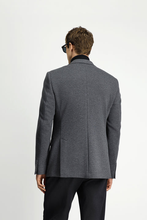 Dark Gray 7 Drop Super Slim Fit Extra Narrow Cut Knitted Classic Striped Jacket