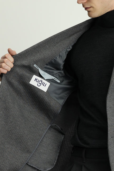 Dark Gray 8 Drop Muscle Fit Long Athletic Cut Knitted Classic Striped Jacket