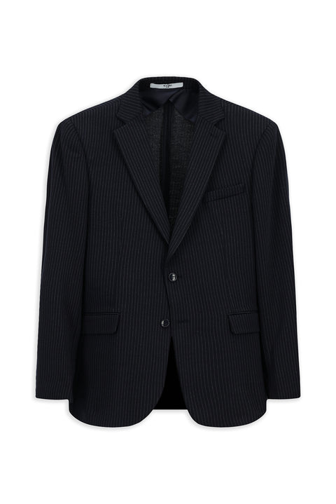 Dark Navy 8 Drop Muscle Fit Long Athletic Cut Knitted Classic Striped Jacket