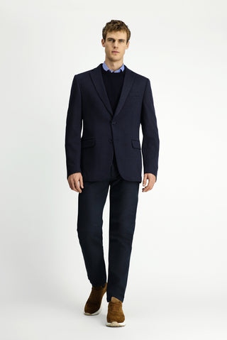  Koyu Lacivert 7 Drop Super Slim Fit Eksra Dar Kesim Örme Klasik Çizgili Ceket