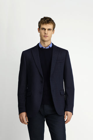  Koyu Lacivert 7 Drop Super Slim Fit Eksra Dar Kesim Örme Klasik Çizgili Ceket