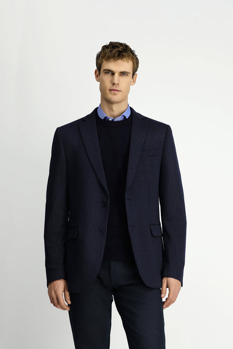 Dark Navy 8 Drop Muscle Fit Long Athletic Cut Knitted Classic Striped Jacket