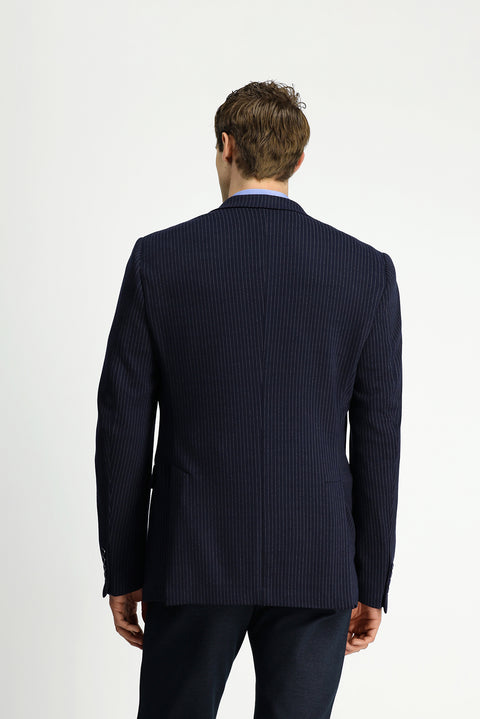 Dark Navy 7 Drop Super Slim Fit Extra Narrow Cut Knitted Classic Striped Jacket