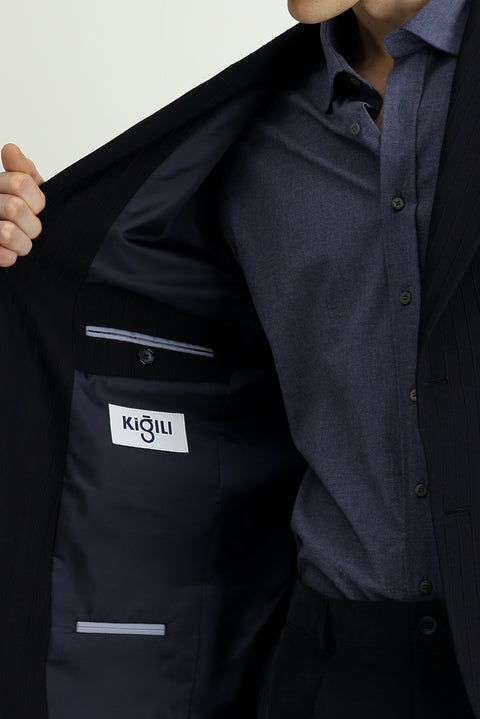 Dark Navy 7 Drop Slim Fit Classic Striped Jacket
