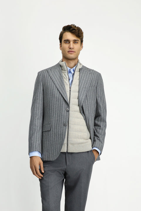 Medium Gray 6 Drop Regular Fit Standard Cut Striped Wool Classic Jacket