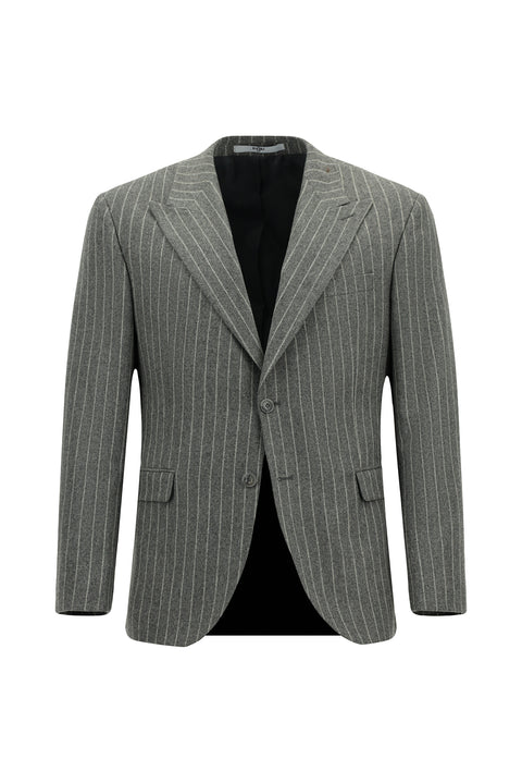 Medium Gray 6 Drop Regular Fit Standard Cut Striped Wool Classic Jacket