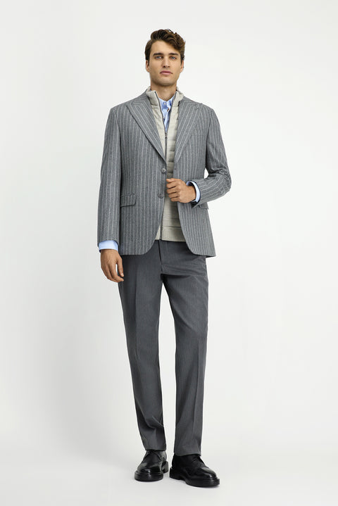 Medium Gray 6 Drop Regular Fit Standard Cut Striped Wool Classic Jacket