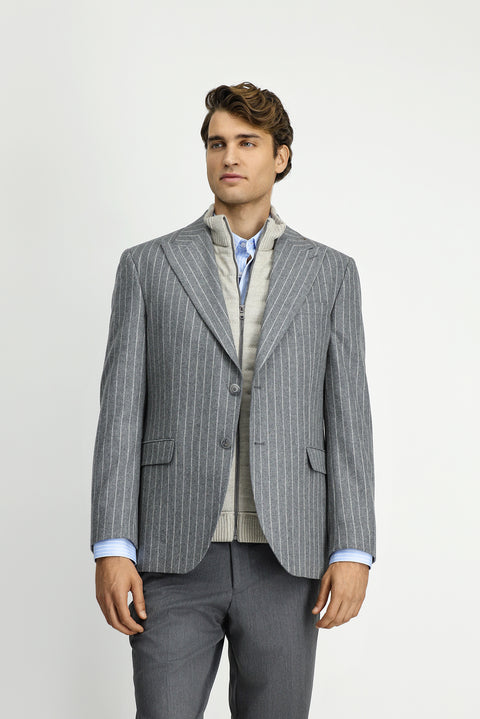 Medium Gray 6 Drop Regular Fit Standard Cut Striped Wool Classic Jacket