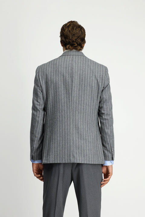 Medium Gray 6 Drop Regular Fit Standard Cut Striped Wool Classic Jacket