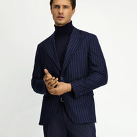 Dark Navy 6 Drop Regular Fit Striped Wool Classic Jacket
